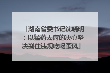 湖南省委书记沈晓明：以猛药去疴的决心坚决刹住违规吃喝歪风